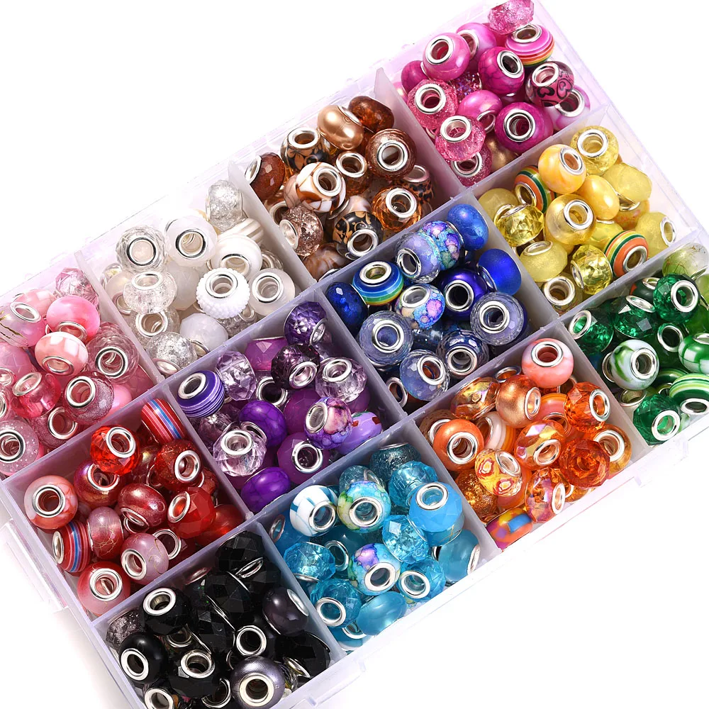 50Pcs 14mm Flat Rotund Large Hole Acrylic Beads Mixed Color Acrylic Spacer Bead For DIY Pendant Bracelet Necklace Jewelry Making