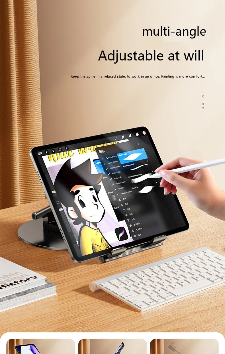 Desktop-Tablet-Ständer, Teleskopisch, Faltbar, Drehbar, Lazy-Halterung für Live-Streaming, Video, Online-Kurse, für Zuhause und Büro – Detail 7