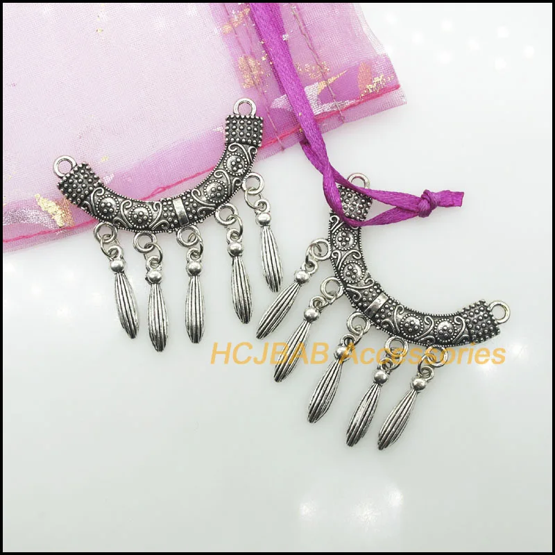 5 New Moon Charms Connectors Tassels Antique Silver Gold Bronze Plated Pendants 45x48mm