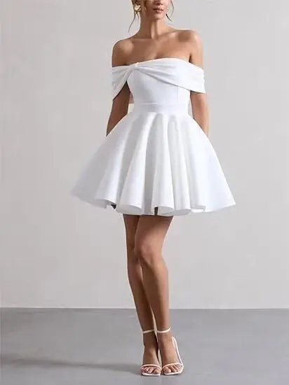 Kurze Brautkleider für die Braut, schlichtes Mini-Boho-Strand-Brautpartykleid 2025, über dem Knie, formelles Minikleid, weißes Kleid