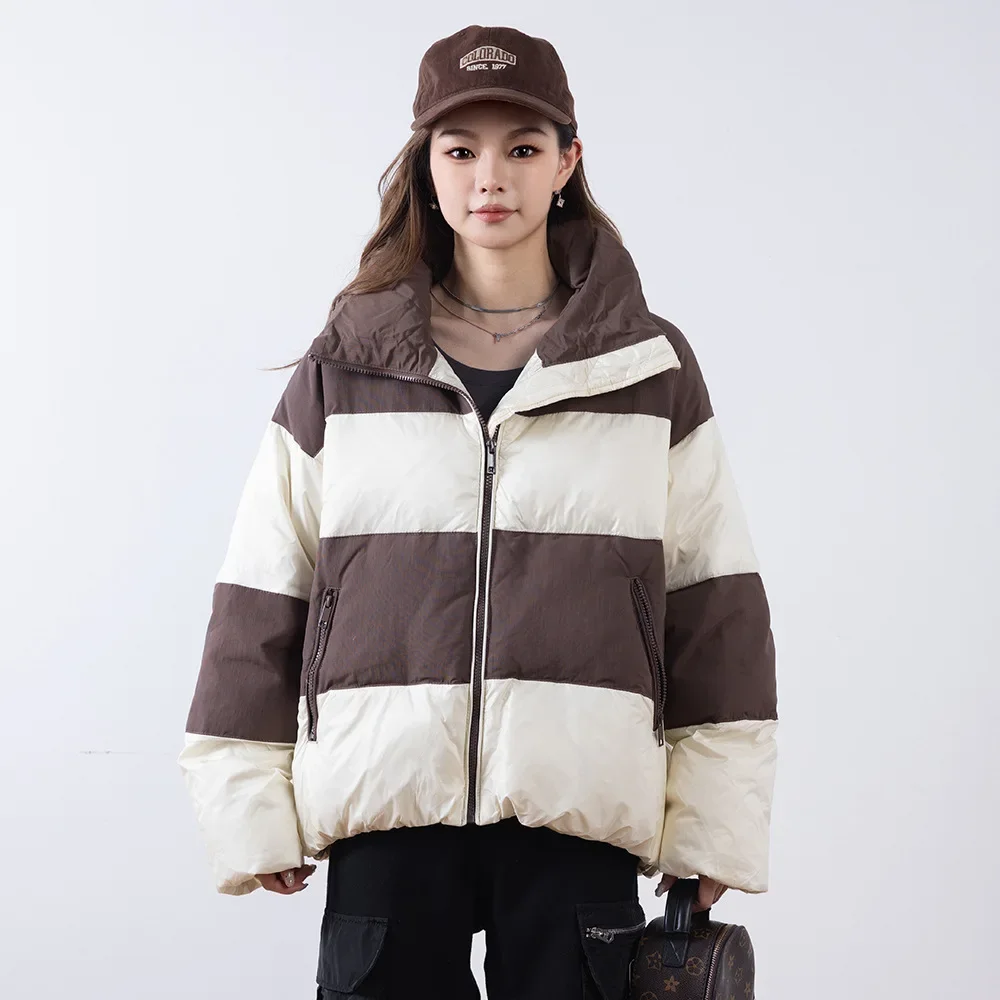 2023 Winter New Fashion Women Down Coat Splicing Short Thickened White Duck Down Women Coat Windproof Warm Snow Wear Overcoat