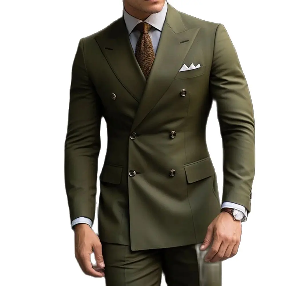 Formal Men\'s Suits Green Slim Fit High Quality Regular Length 2 Piece Jacket Pants Luxury Blazer Full Set Chic Costume Homme