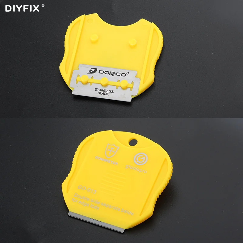 DFIYFIX 10 قطعة شفرة المقاوم للصدأ UV الغراء نظيفة أداة إزالة الصواميل للهاتف حافة شاشة LCD فصل البلاستيك الوجهين شفرة حامل