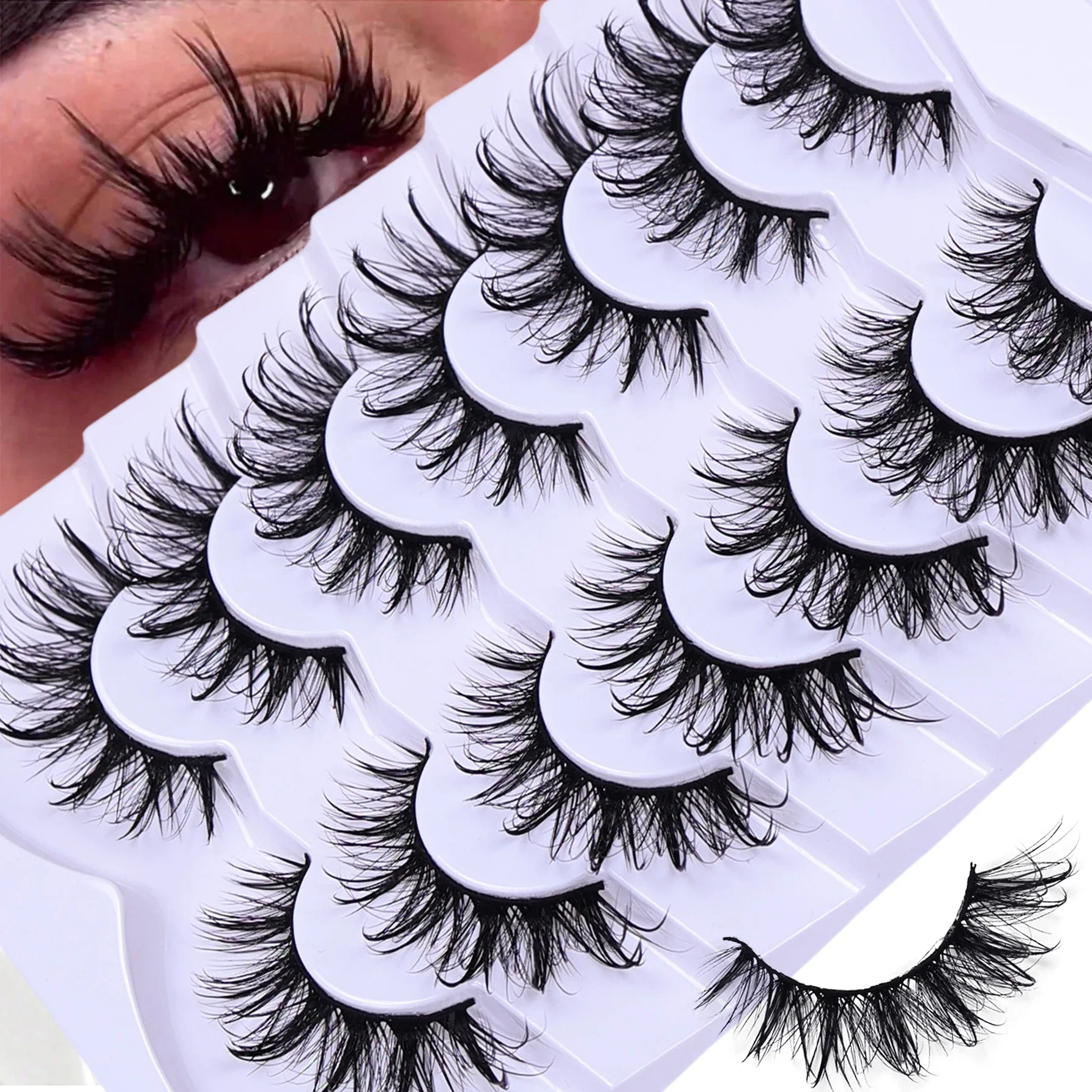 7 Pairs Fashionable Wet-Style False Eyelashes Set - D Curl Doll/Cat Eye/Anime/Cosplay Look,For Special Occasions and Daily Wear