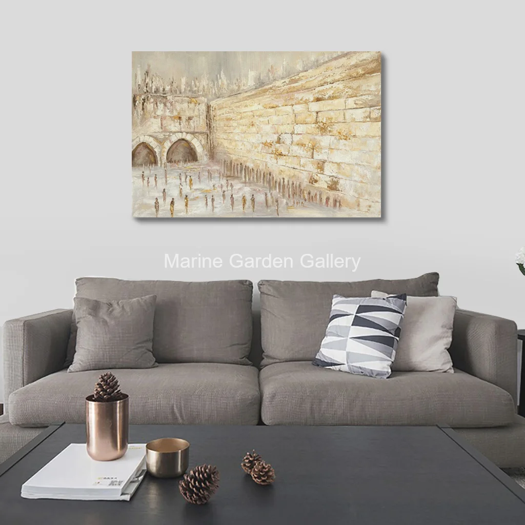 Gold Leaf Kotel Prayer Canvas Art Hand Painted Western Wall Jerusalem Oil Painting Abstract Modern Decor for Jewish Dining Room