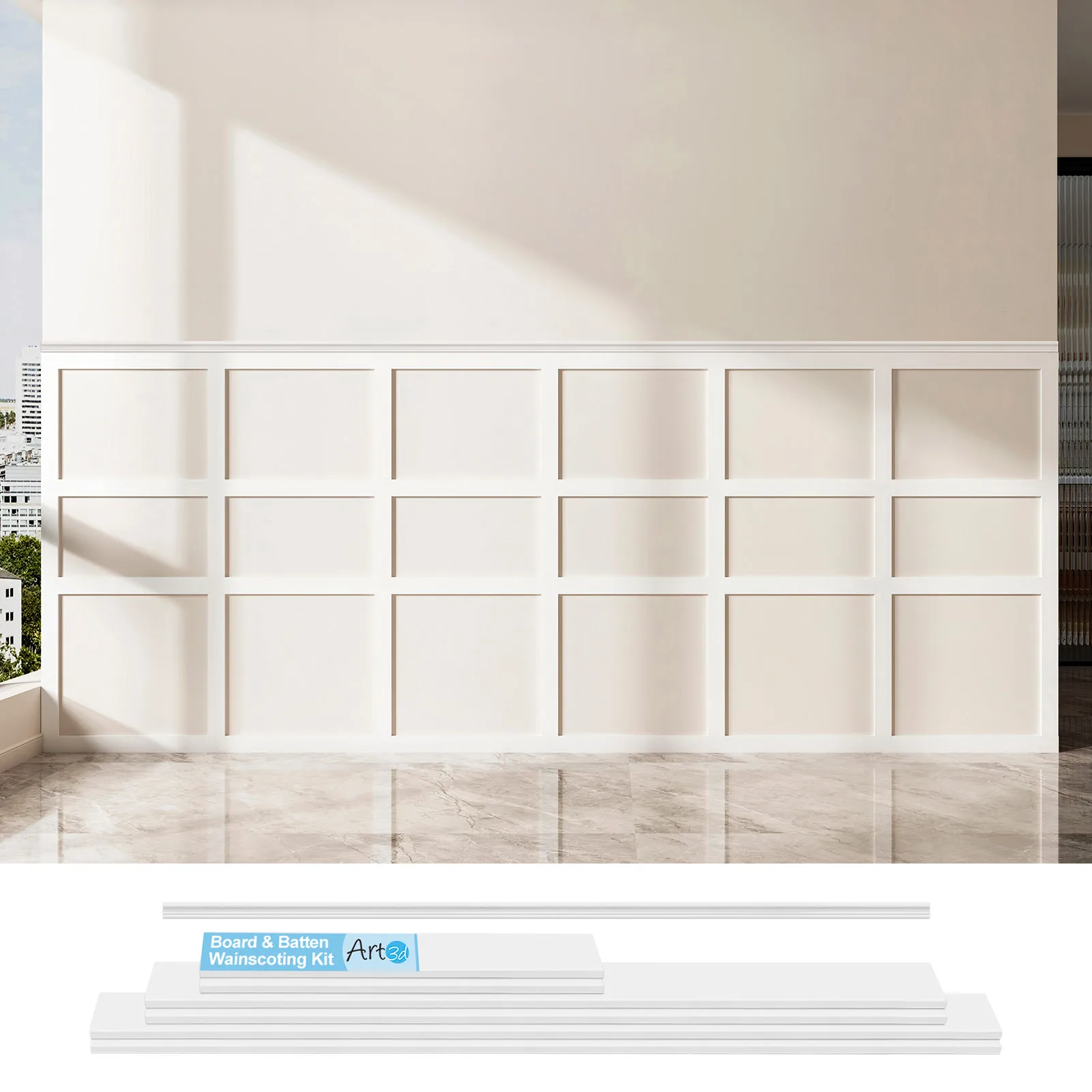أغطية لوحة Art3d المقطوعة مسبقًا ومجموعة لوحة Wainscoting بطول 10 أقدام. شريحة قولبة قابلة للطلاء مع شريط حافة، لغرفة المعيشة #1