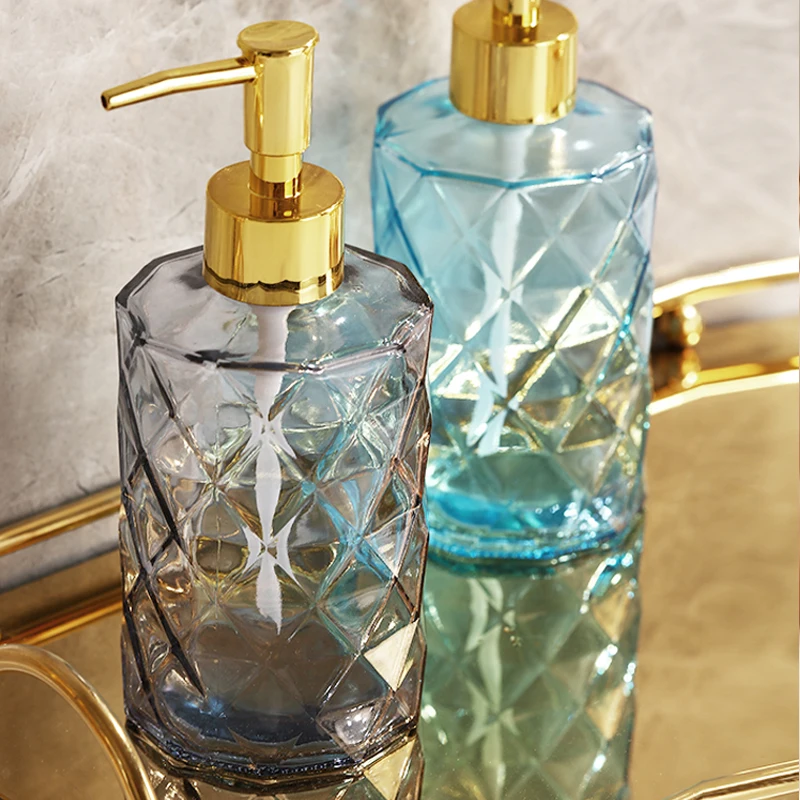 Nordic style light luxury glass lotion bottle hand sanitizer press bottle bathroom 330ml soap dispenser bathroom accessories set