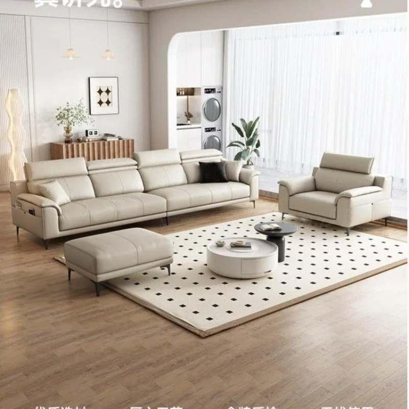 

Italian leather sofa first layer cowhide simple modern small apartment straight row family living room leather sofa