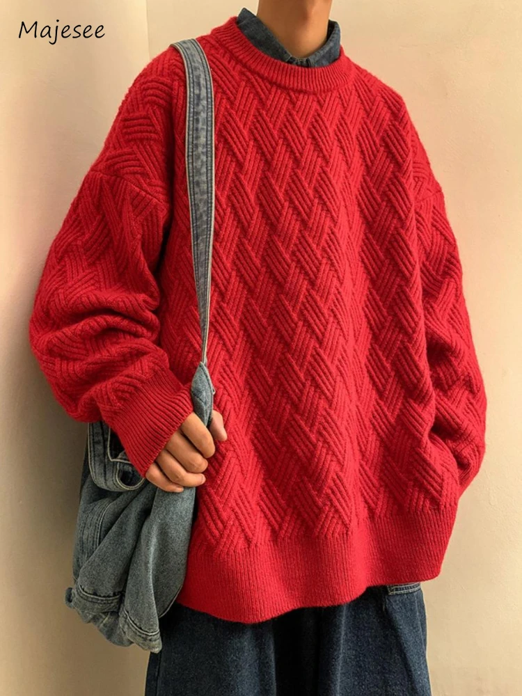 Sweaters Men Casual Simple All-match Autumn Winter Warm Jacquard Solid Color Unisex Streetwear Japanese Style Knitting Pullovers