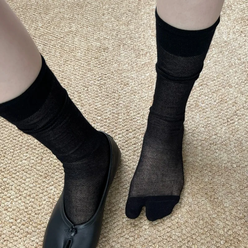 Summer Style Black Split Toe Socks Trendy Pure Cotton Dopamine Two Toe Socks Versatile Women's Basic Thin Comfortable Soft