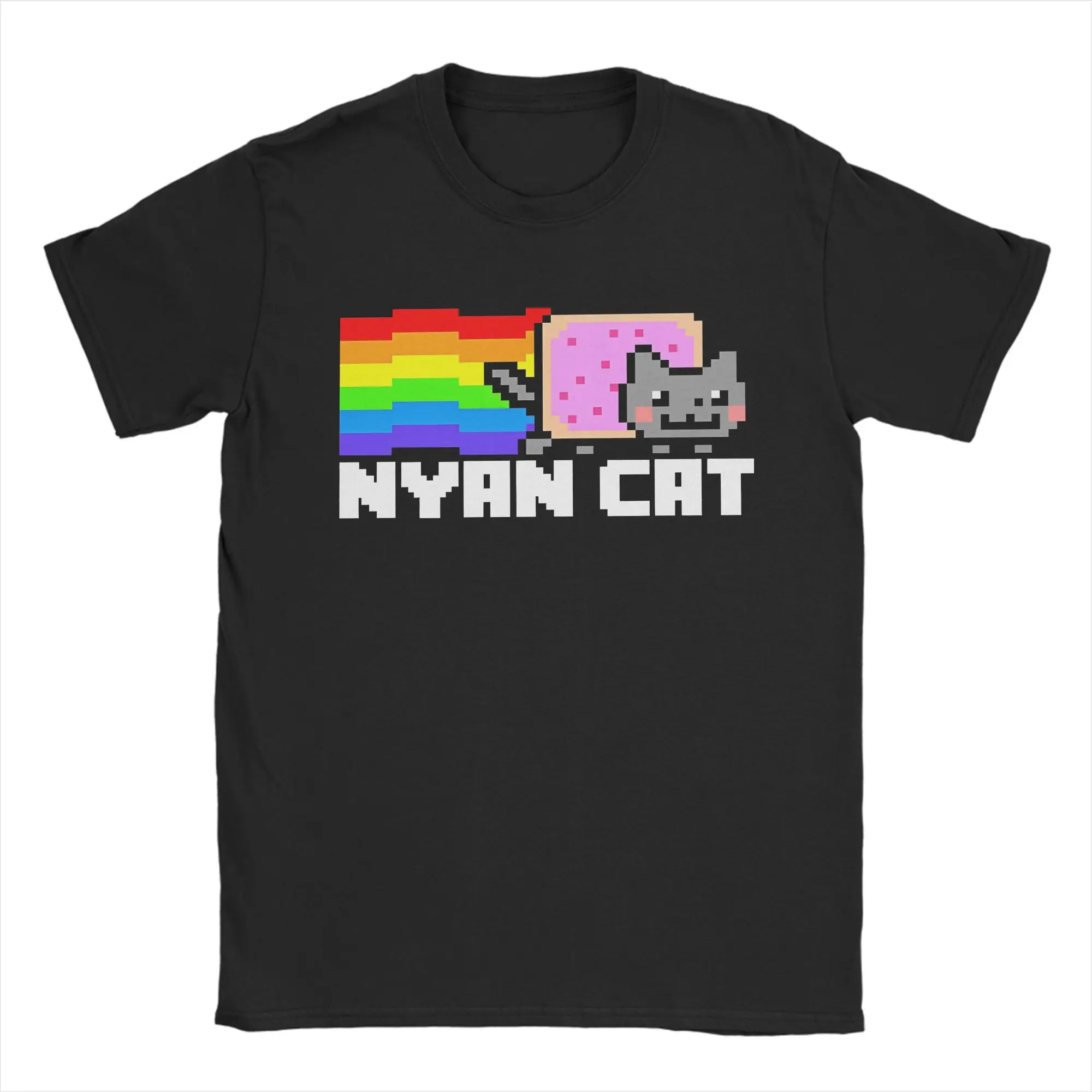 تي شيرت رجالي Nyan-Cats Rainbow Game الجدة القطن الخالص تي شيرت قصير الأكمام مضحك الإنترنت ميمي تي شيرت Crewneck merch هدية
