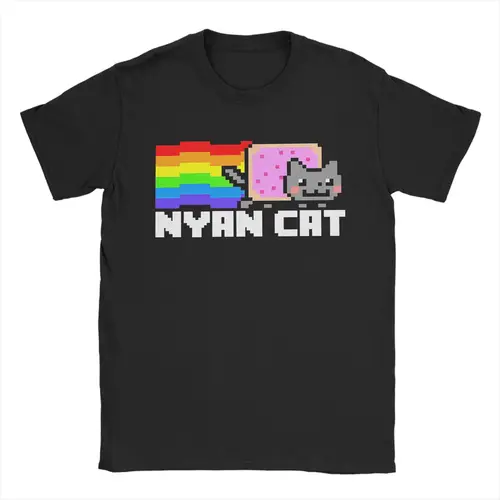 Camiseta para hombre Nyan-Cats Rainbow Game, novedad, Camiseta de algodón puro, camisetas divertidas de manga corta con Meme de Internet, regalo merch con cuello redondo