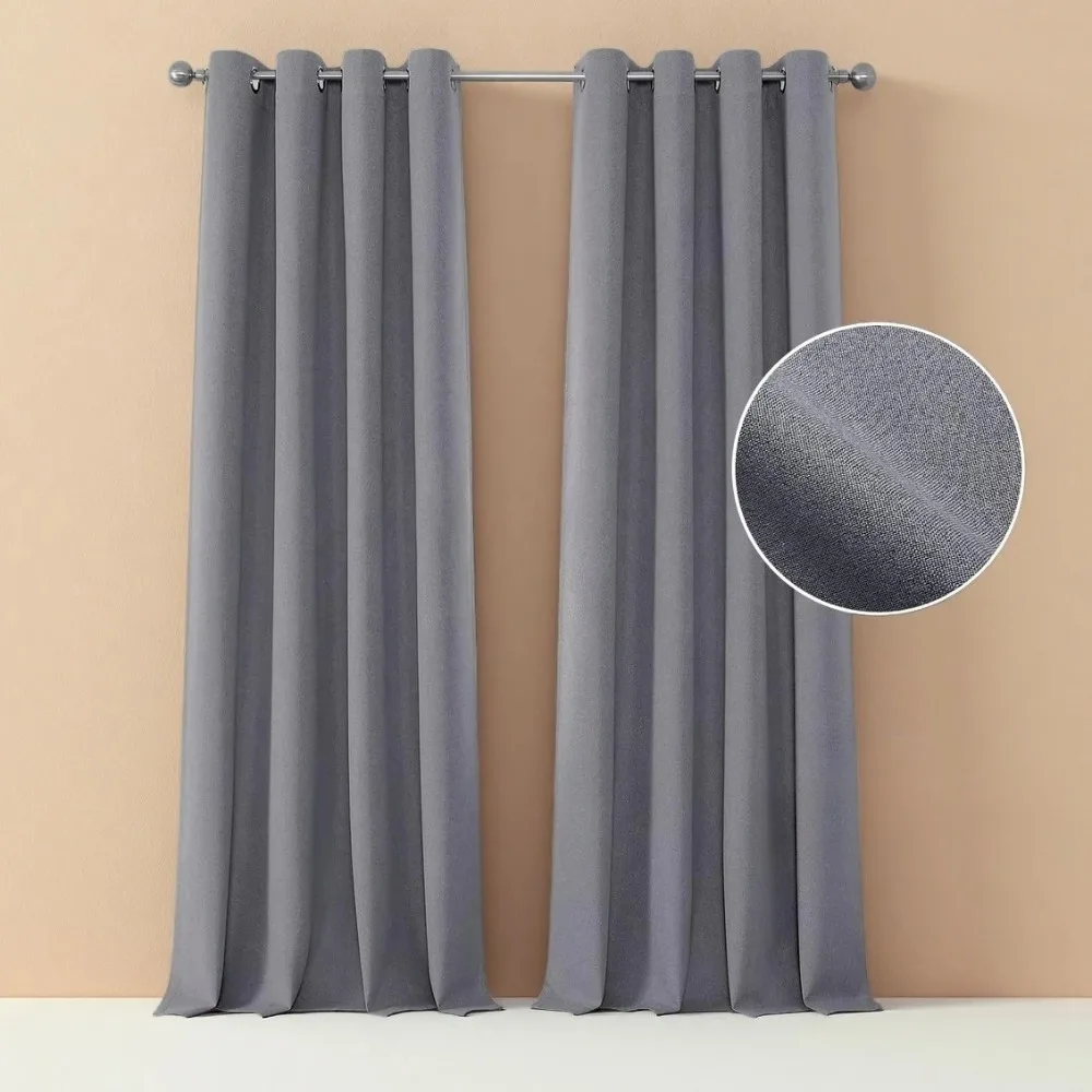 

310cm Length Modern Solid Color Faux Linen Curtains, Custom Made, 100% Blackout, Finished, Living Room Bedroom Curtain