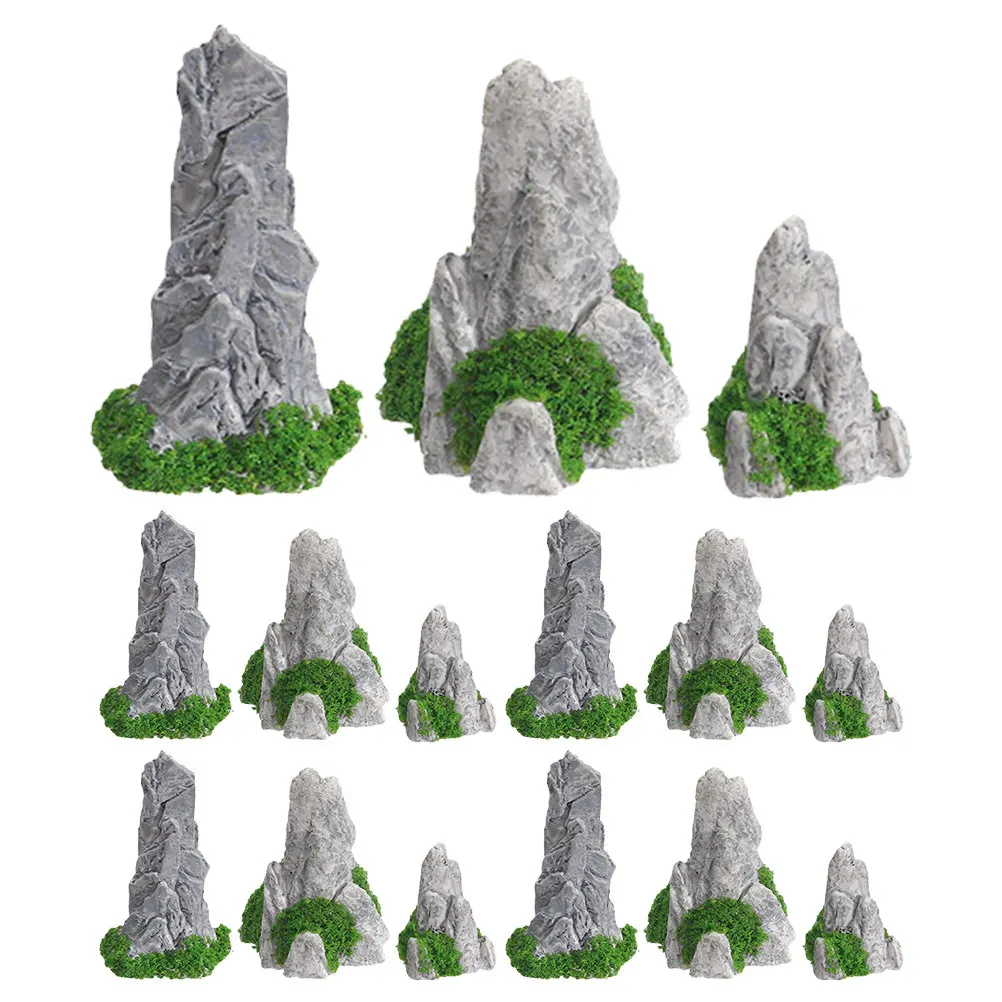 15Pcs Micro Landscape Resin Rockery Kit Natural Stone Moss Simulation Miniature Garden Decor Desktop Saver Low