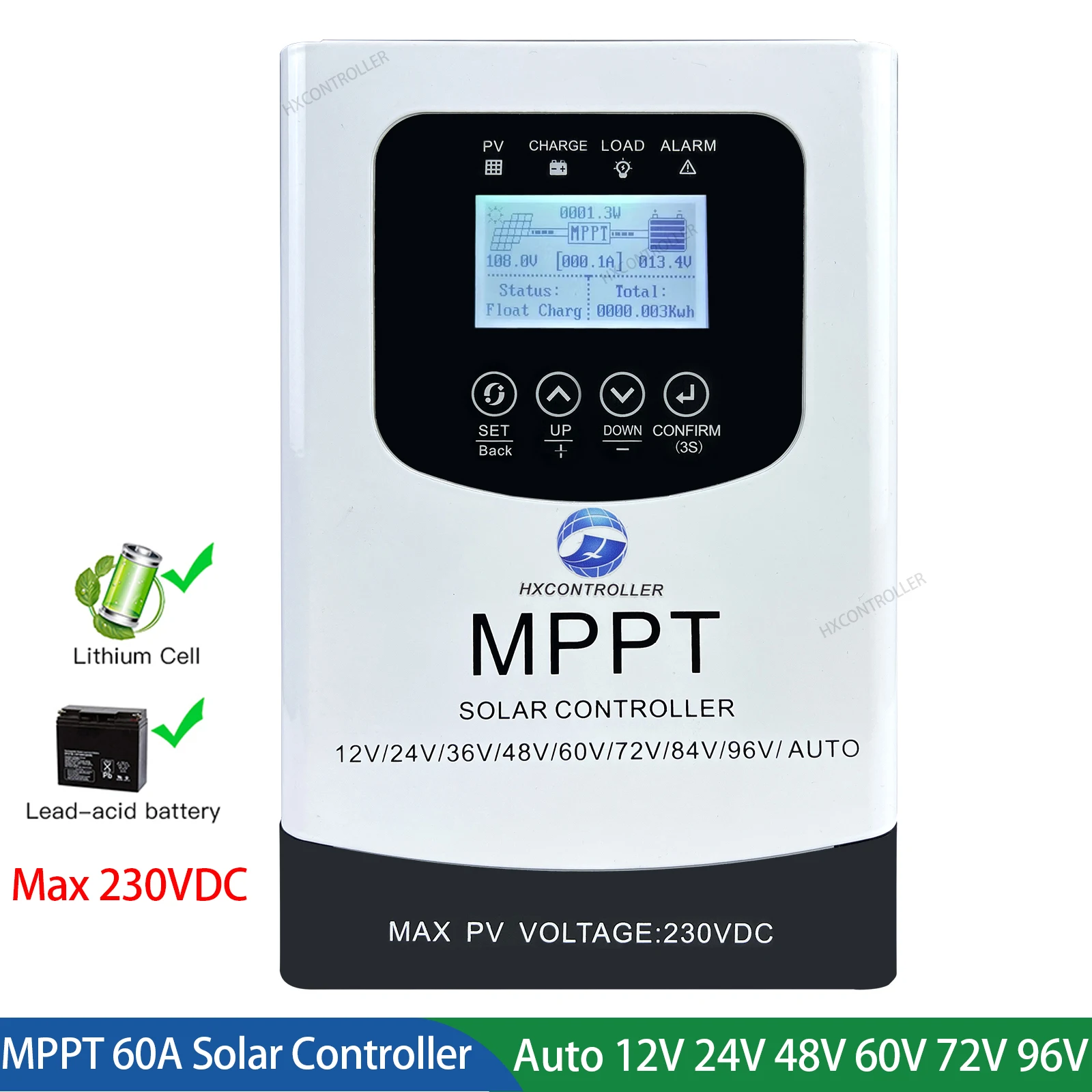 Mppt Controlador de Descarga de Carga Solar Regulador Fotovoltaico 230vdc para Bateria de Gel de Lítio Lifepo4 12v 24v 48v 60v 72v 96v 50a 60a 80a