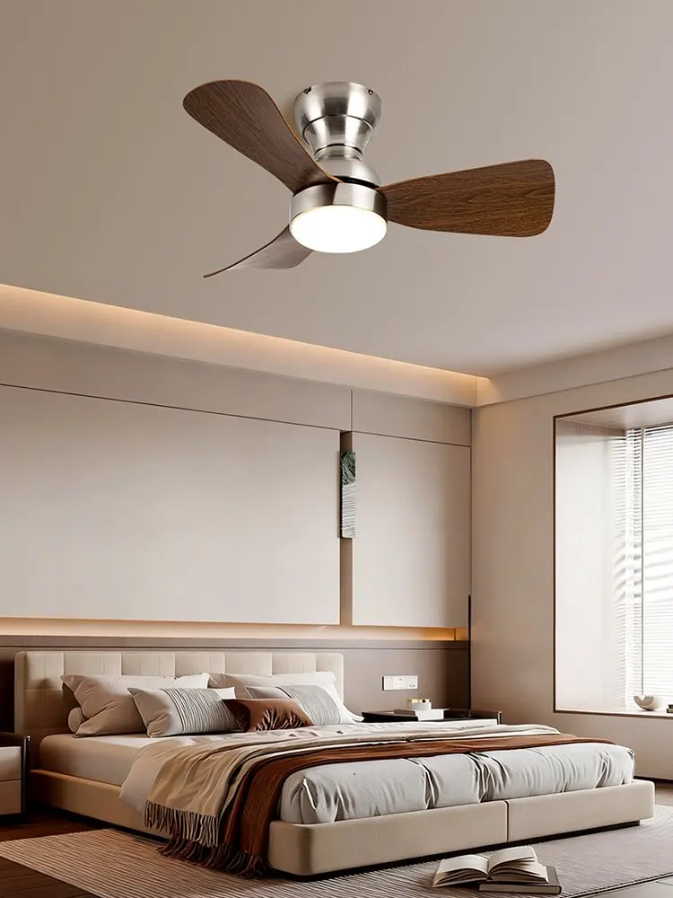 Walnut Finish Ceiling Fan Light, Silent Eye Friendly Minimalist Fan Lamp for Bedroom Dining Room Study Home