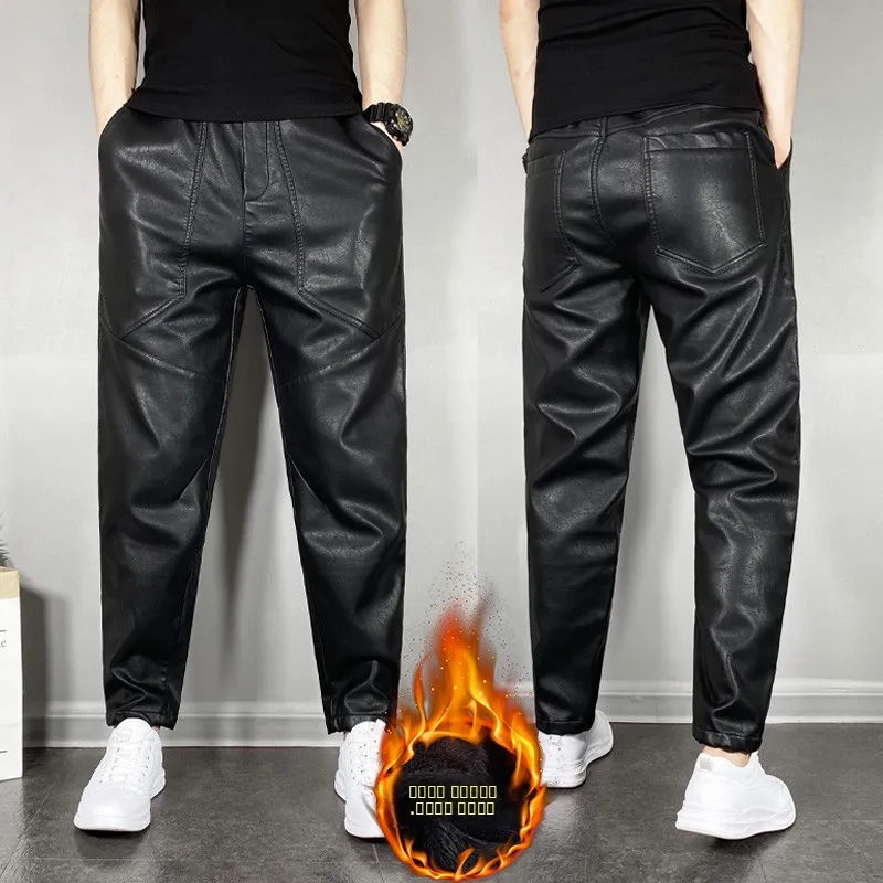 

Мужские мотоциклетные ботинки на флисовой подкладке, осенне-зимние утепленные повседневные брюки облегающего кроя, дышащие, из полиэфирного волокна, Harajuku Sle