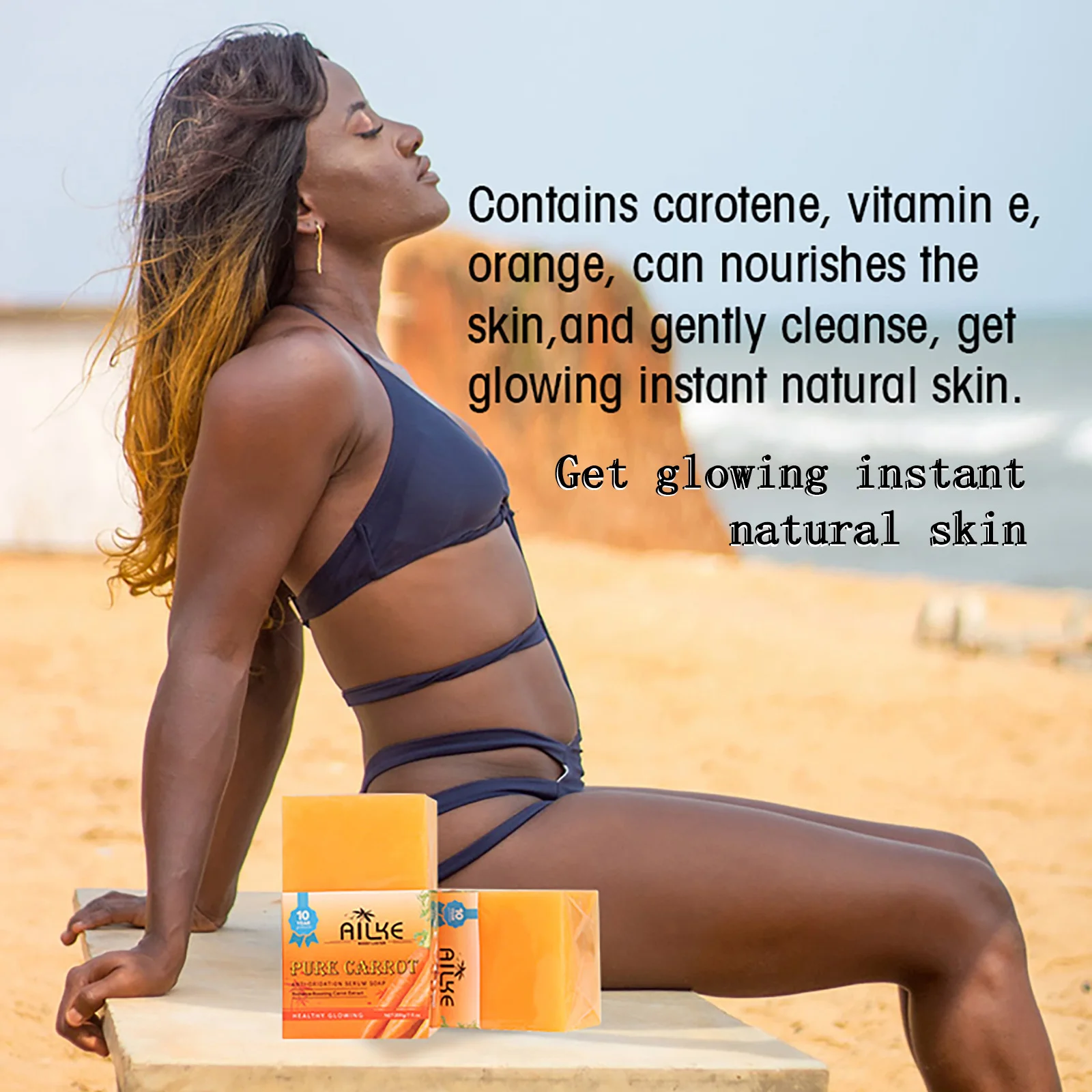 AILKE Pure Carrot Serum Soap, Lighten Skin Tone, Remove Dark Spots, Freckles, Melasma, For Caramel, Black, Dark Skin