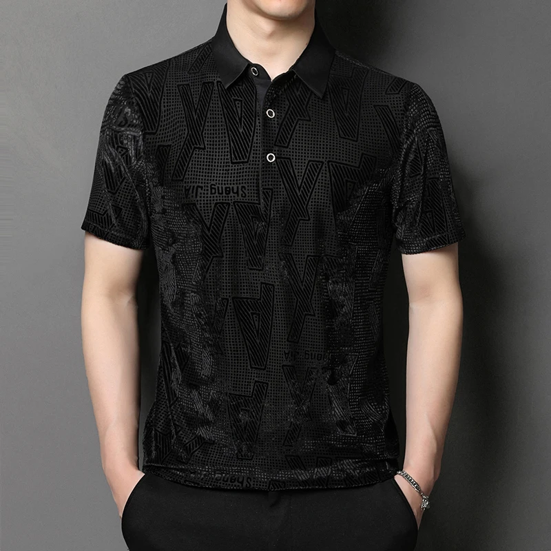 Polo Hommes Premium Business Casual Short Sleeve Velvet Elastic Summer Fashion Hollow Soft Comfortable Men T Shirts High Quality