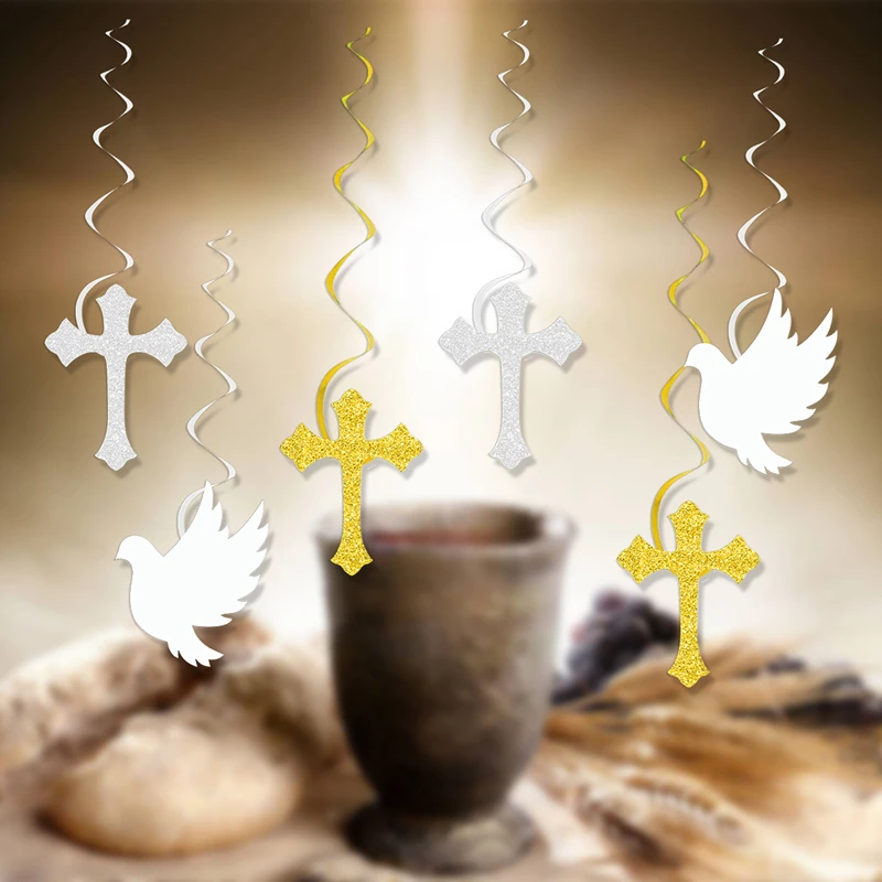 6/12 قطعة التواصل الأول يبارك الله والسلام حمامة ورقة معلقة الدوامات المعمودية ديكور لحفلات الزفاف ديكور استحمام الطفل #6