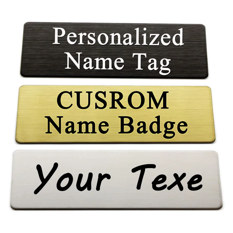 70x20mm Customizable Brooches Pin Personalized Engraved Your Text Logo Business ID Plate Steel Metal Tag Customized Name Badges