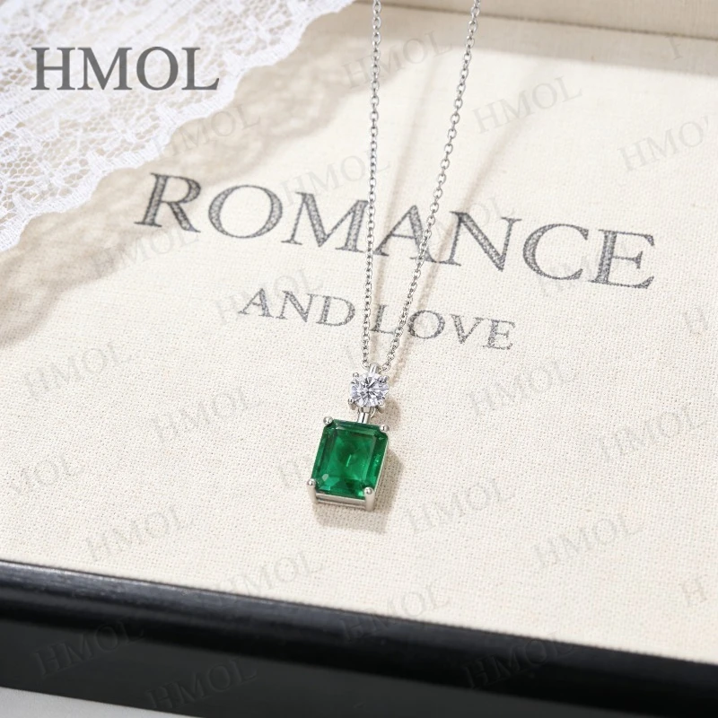 1.5/2ct Emerald Cut Pendant Lab Grown Columbia Emerald Ruby Necklace White Gold Statement Fine Jewelry Gift for Christmas