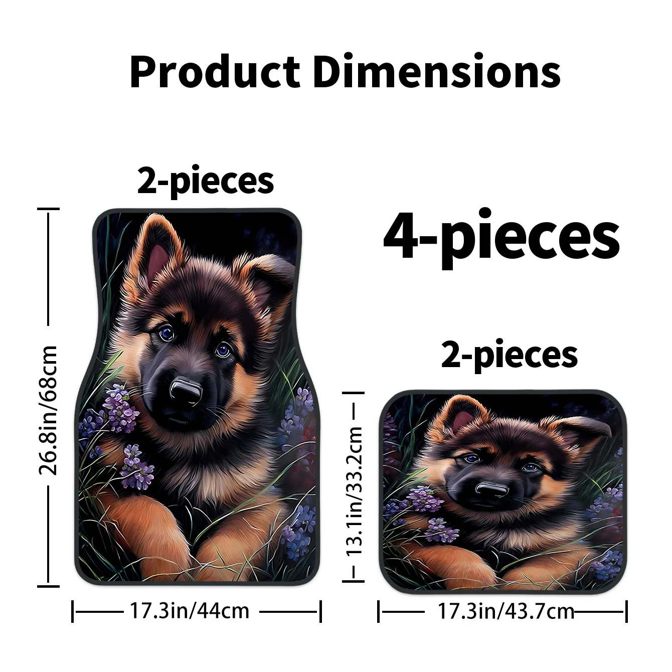 4pcs German Shepherd Puppy Print Car Floor Mats | Front And Rear Carpets, Washable Polyester Interior Additions For Cars, SUVs,