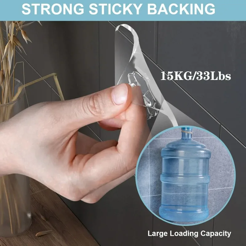 Waterproof and Oilproof Wall Hooks, Sticky Hooks for Kitchen Bathroom Shower Door Outdoor Wall Hanging Door Self-adhesive view 5