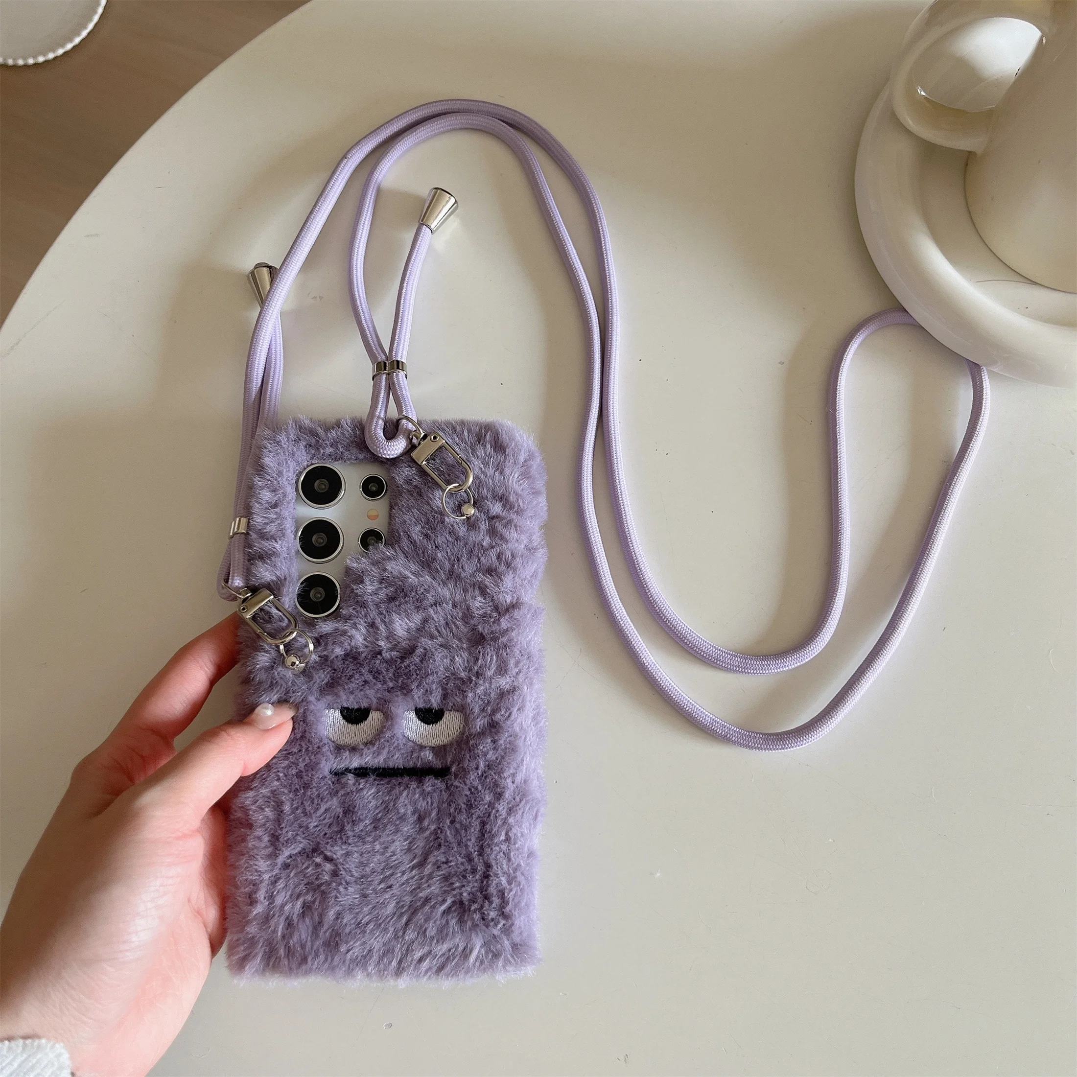 Purple Monster Plush Phone Case for Samsung Galaxy S20 S21 S22 S23 S24 Ultra Plus Drop Protective Cover