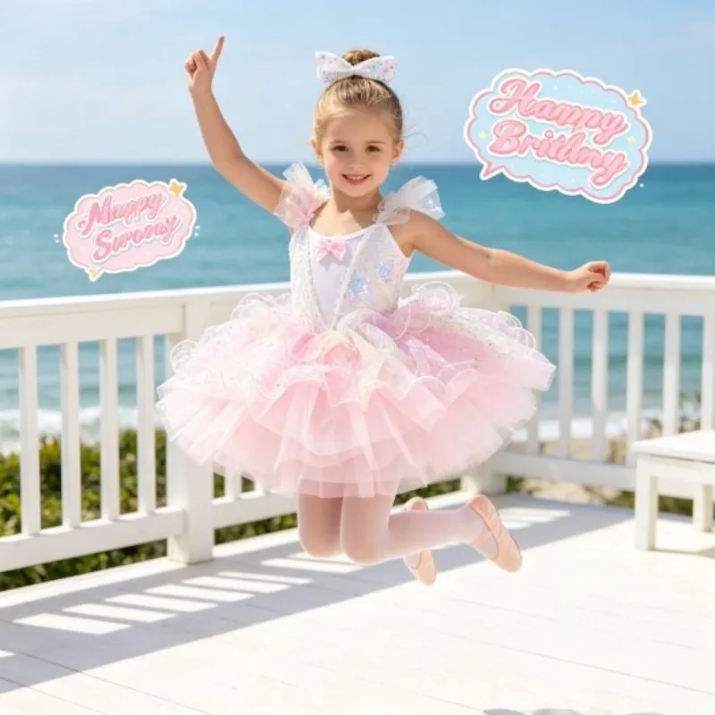 Girls Sequins Tulle Tutu Dress Kids Fluffy Puffy Skirt Ballet Dance Costume Cute Princess Outfit Stage Party Performance Wear - view 3