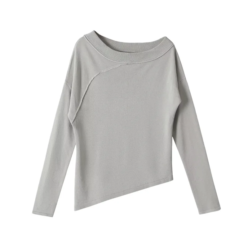 Withered Women's 2026 Summer New Product Fashion Casual Slant Neck Asymmetric Long Sleeve Knitted Shirt
