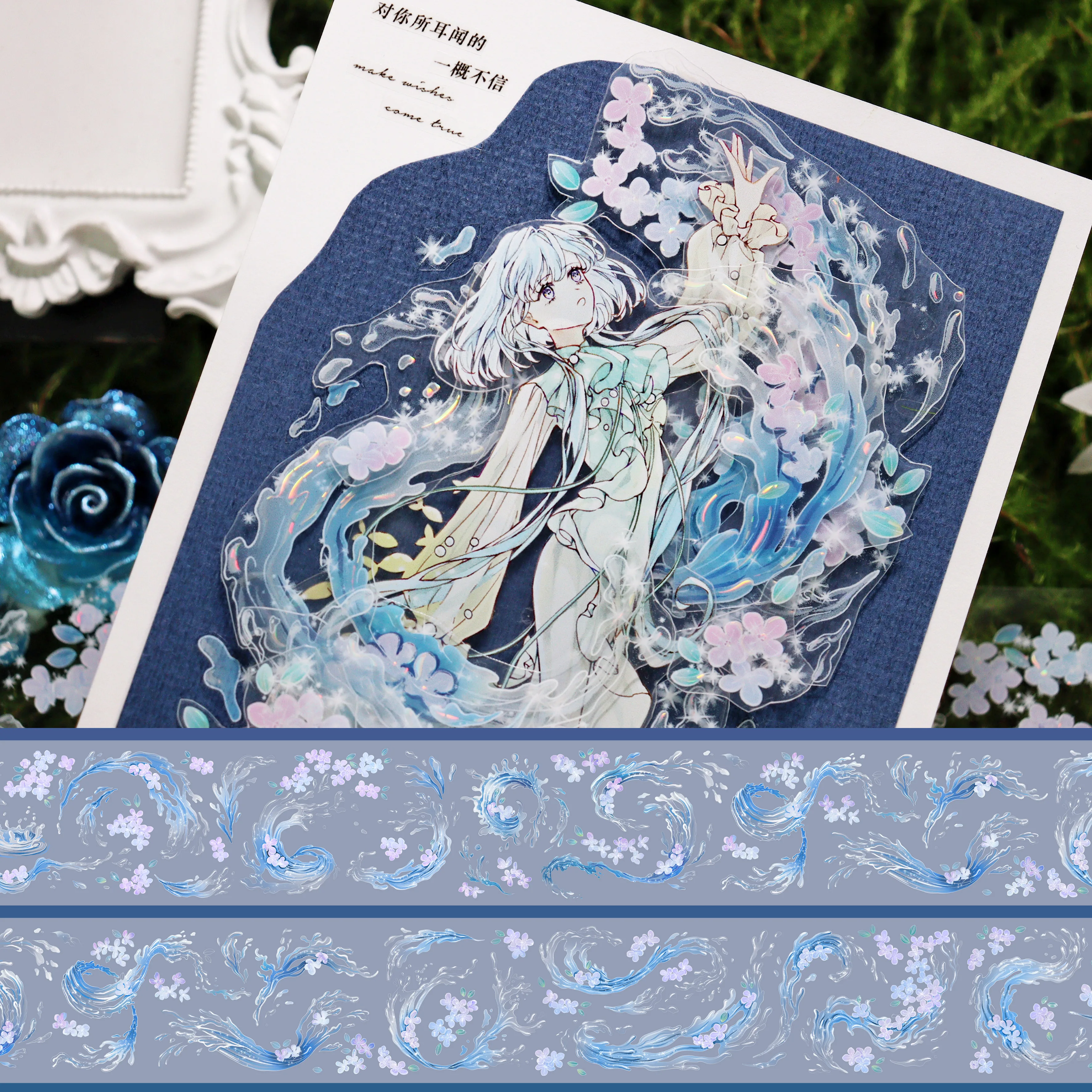 v1 Osmanthus Flower Water Flow Modern Style Shell Light PET Washi Tape Pre Cut Sticker for Scrapbooking DIY
