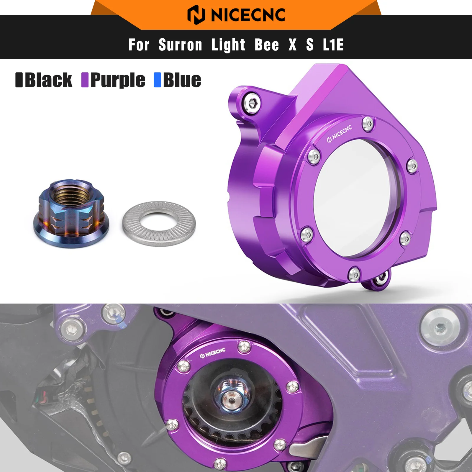 

NICECNC For Surron Light Bee X S L1E 2024 2025 Electric Dirt Bike Belt Pulley Cover Primary Belt Pulley Nut For Segway X160 X260
