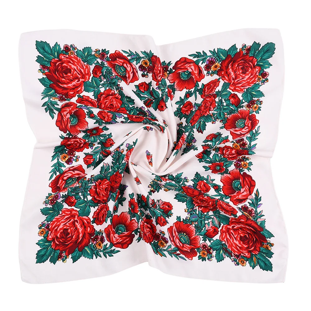 70*70cm Russische Quadrat Schal Frauen Luxus Floral Print Bandana Kopf Wraps Taschentuch Babuschka Stirnband Schals – Detail 11