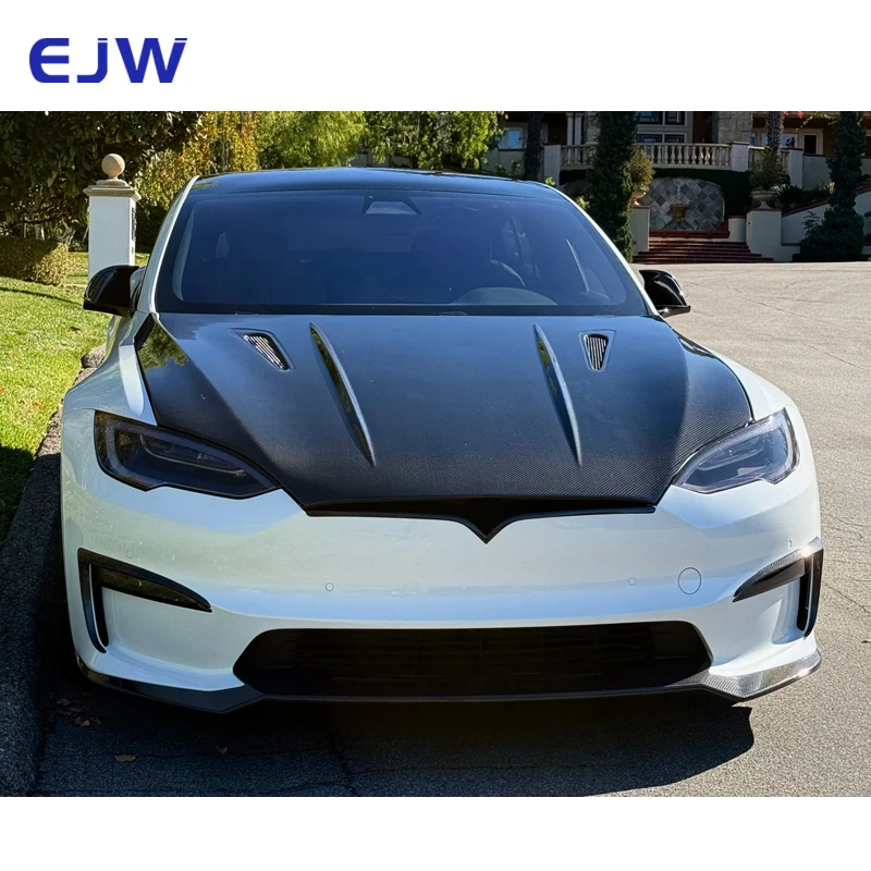 For 2022+Tesla Model S Carbon Fiber Engine Cover Automotive Specific High Quality Carbon Fiber Open End Engine Hood Decoration