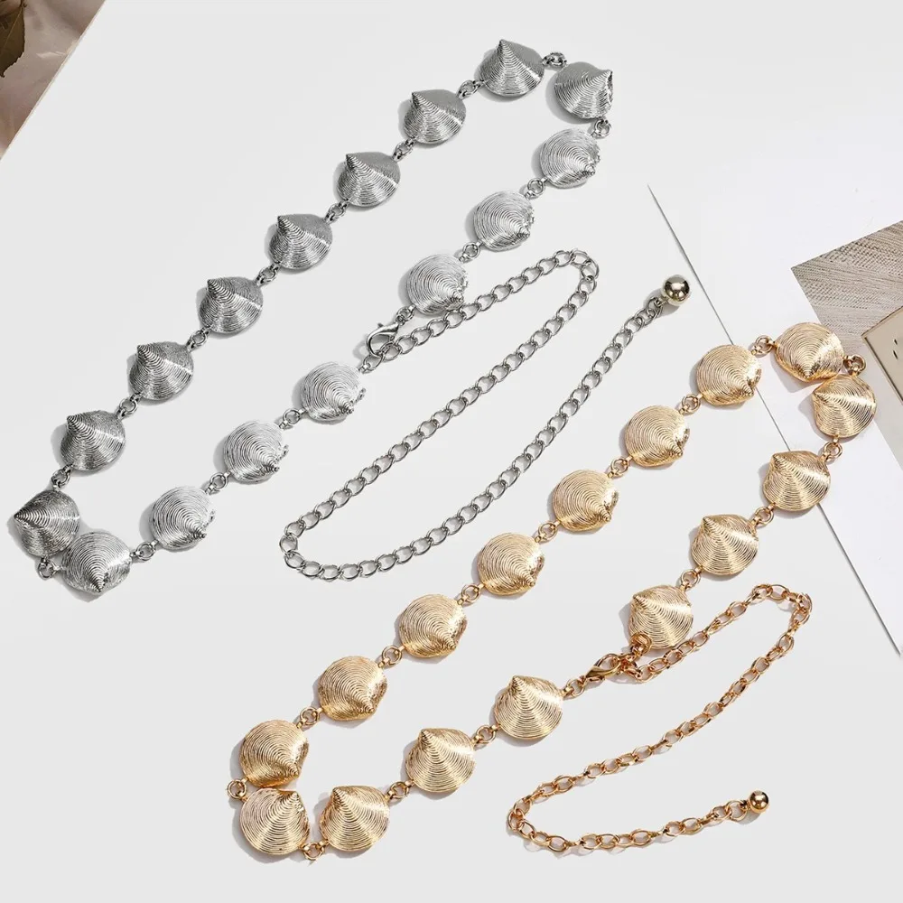 عالية الجودة خمر المرأة الخصر سلسلة تنوعا قابل للتعديل قذيفة معدنية حزام على شكل سلسلة تنورة حزام المرأة مجوهرات للجسم الزخرفية