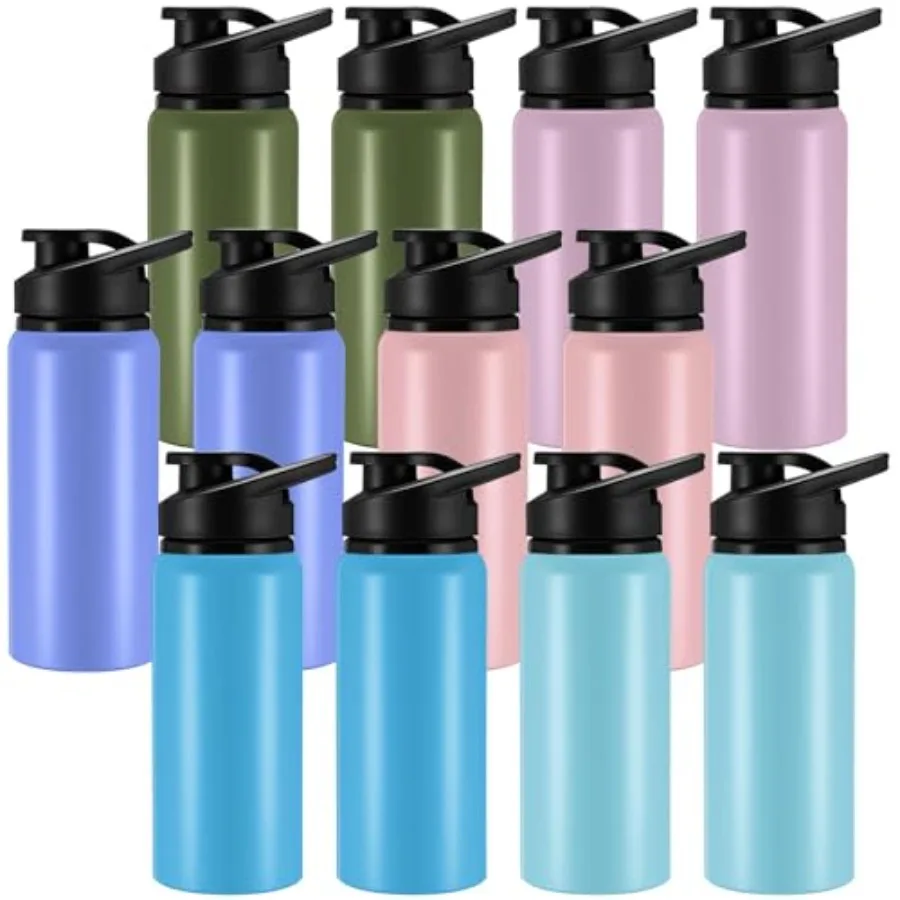 

12 Pack Aluminum Water Bottle Bulk Reusable Water Bottle, Lightweight Easy Carry Leakproof with Snap Lid Travel Bottles, for Gy