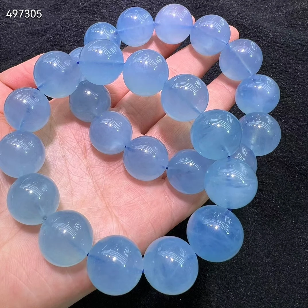 

15mm Natural Blue Aquamarine Clear Round Beads Bracelet Jewelry Crystal Aquamarine Beads Women Men Fashion Stone AAAAAAA