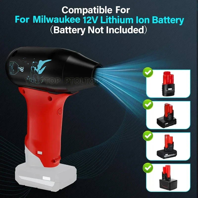 Přenosný turbínový ventilátor pro Milwaukee 12V baterii, bezkartáčový elektrický turbínový ventilátor s tryskou, ruční foukání prachu - náhled 2