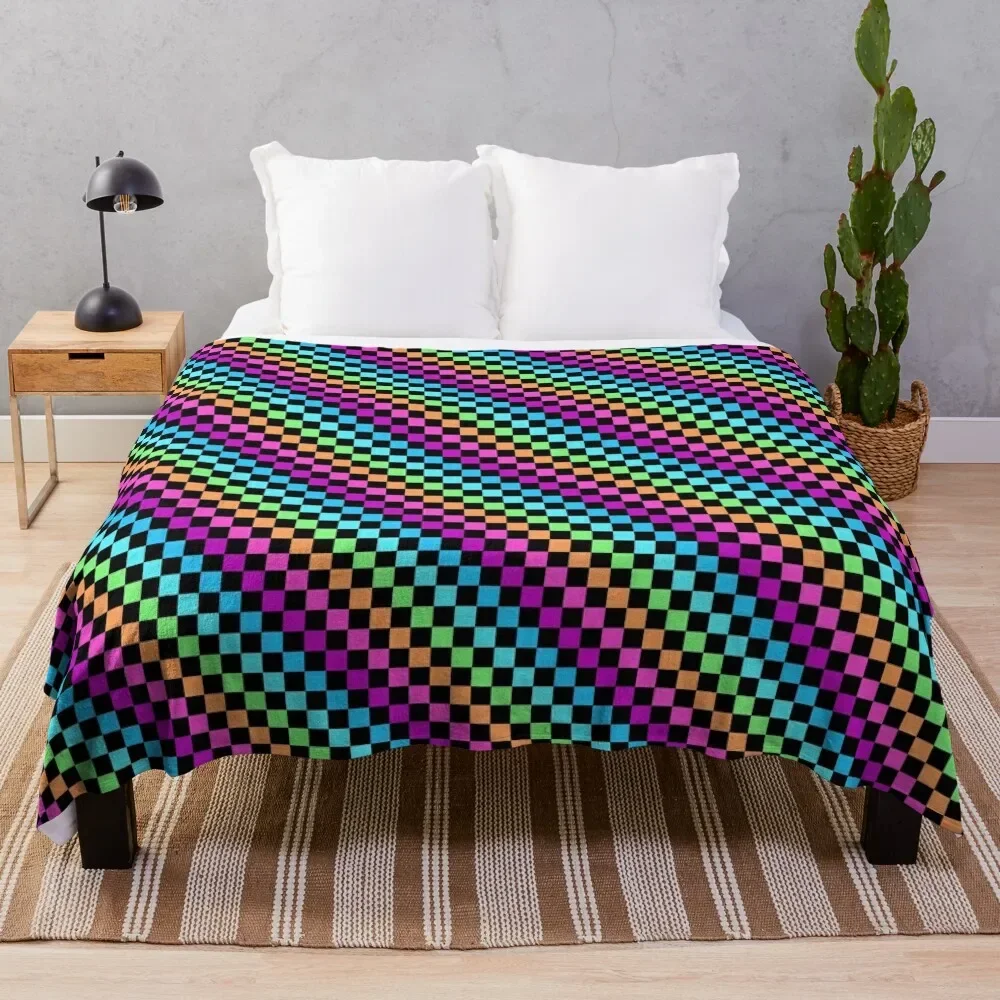 

Rainbow Checkered Pattern Throw Blanket Plush Blankets For Baby Personalized Gift Tourist Blankets