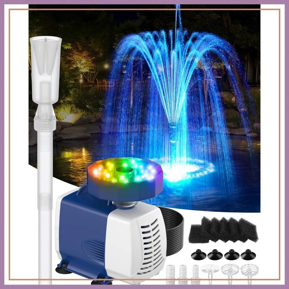 

3-in-1 Submersible Pond Filter Pump with RGB Light, 660GPH, Multi-layer Filtration for Garden Fish Pond