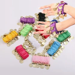 Accesorios de danza folclórica china, joyería de disfraz, brazalete de tobillo de muñeca, sonajero de gasa, moneda de oro, pulsera de danza del vientre, 1 par