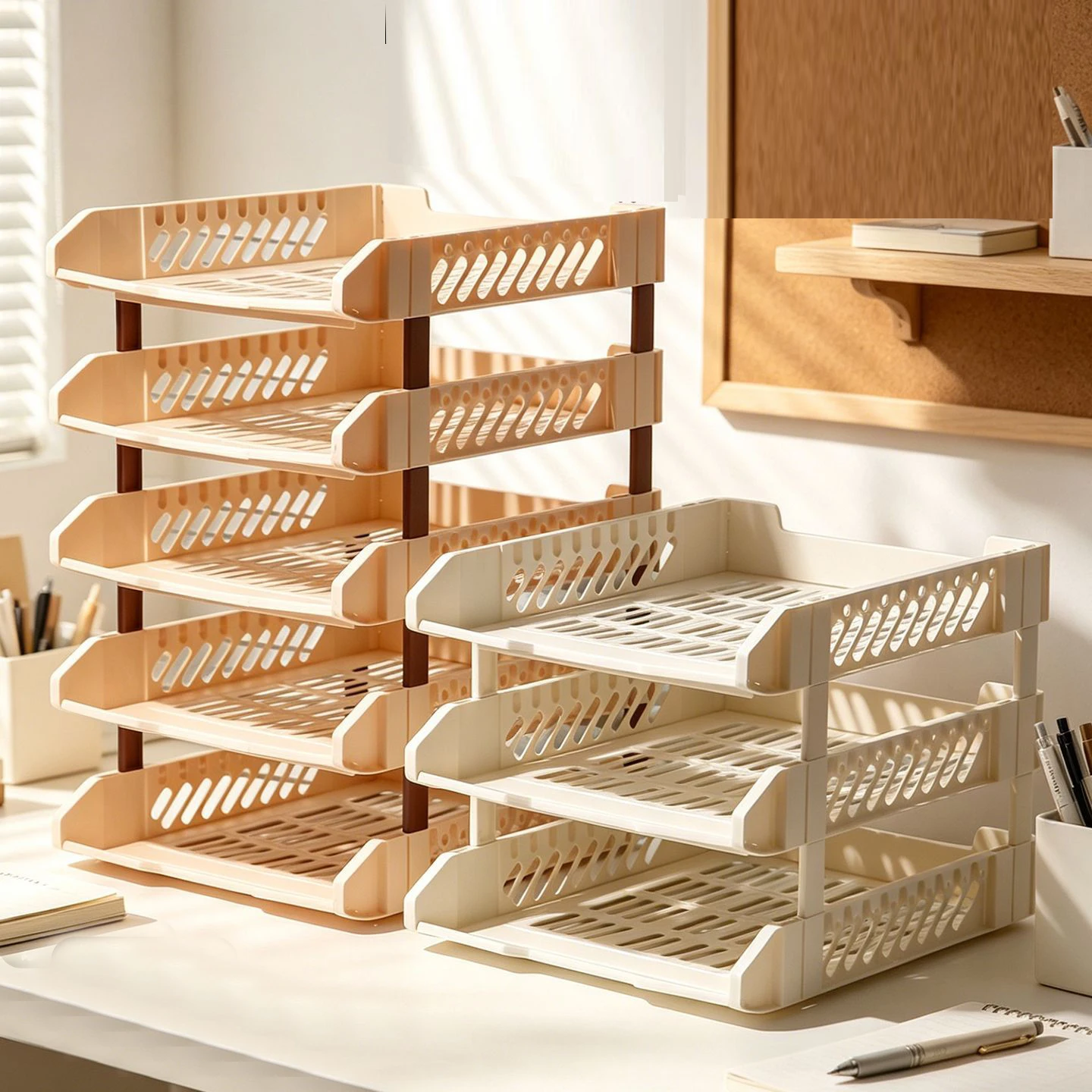 3/4/5 Layer File Tray with Hollow File Compartments, Detachable Storage Rack, File Frame for Organizing Documents, Multi-Layer
