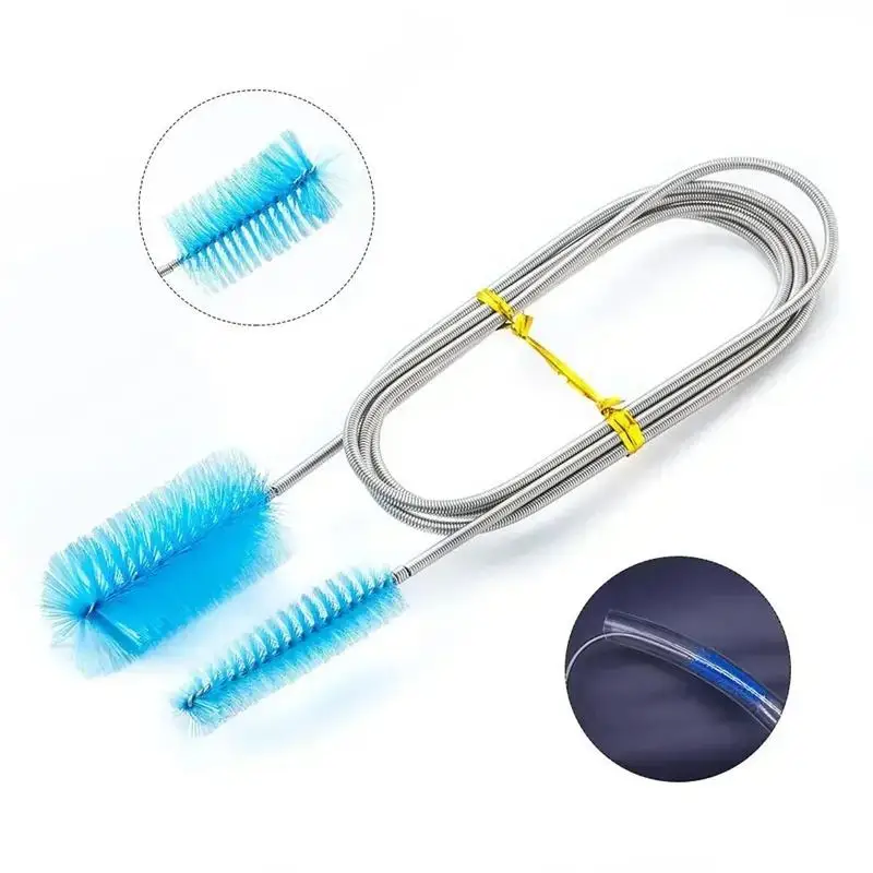 Aquarium Cleaning Brush for Water Filter Pump Lily Pipe Air Tube Hose Stainless Steel Fish Tank Brush Water Pump Accessories