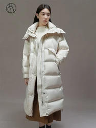 DUSHU Commuter Style Mid-Length Warm Long Down Jacket for Women Winter 2023 New Wear Warm Thick White Duck Down Coats Female