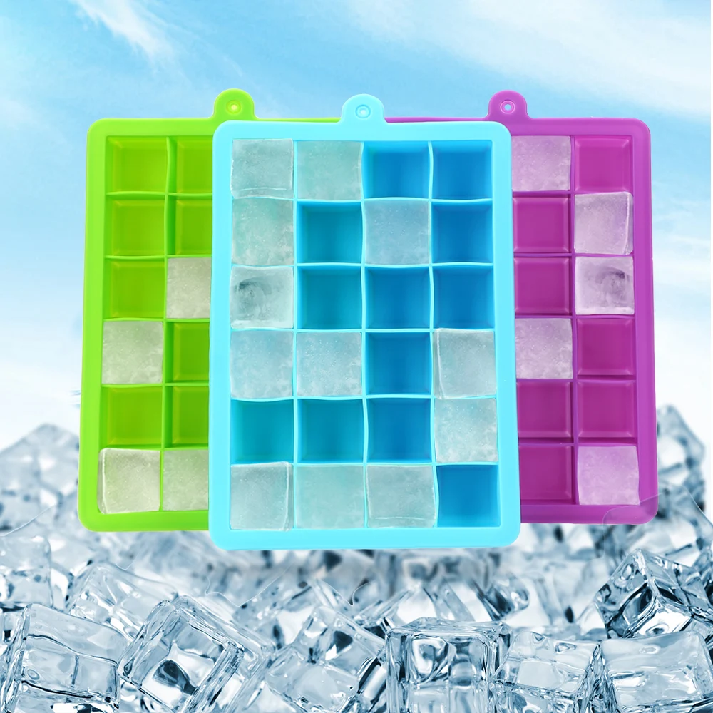 Ice Cream Maker Silicone Ice Cube Mold 24-Hole DIY Ice Mold Square Shape Ice Tray Bar Party Cocktail Whisky Chocolate Mould