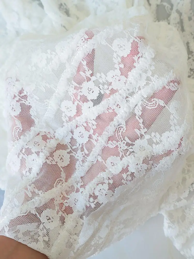 

Flower Lace Mesh Embroidery Fabric Hollow Wedding Dress Designer Clothing Material Three-Dimensional Hollow Mesh Fabric