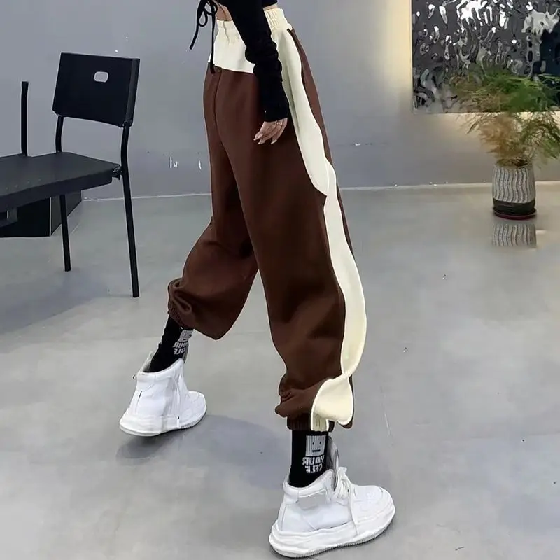 Fried Street Fashion Guard Female Plel of Volume Autumn New Korean Edition Stitching High -waisted High -waist Casual Foot Pants