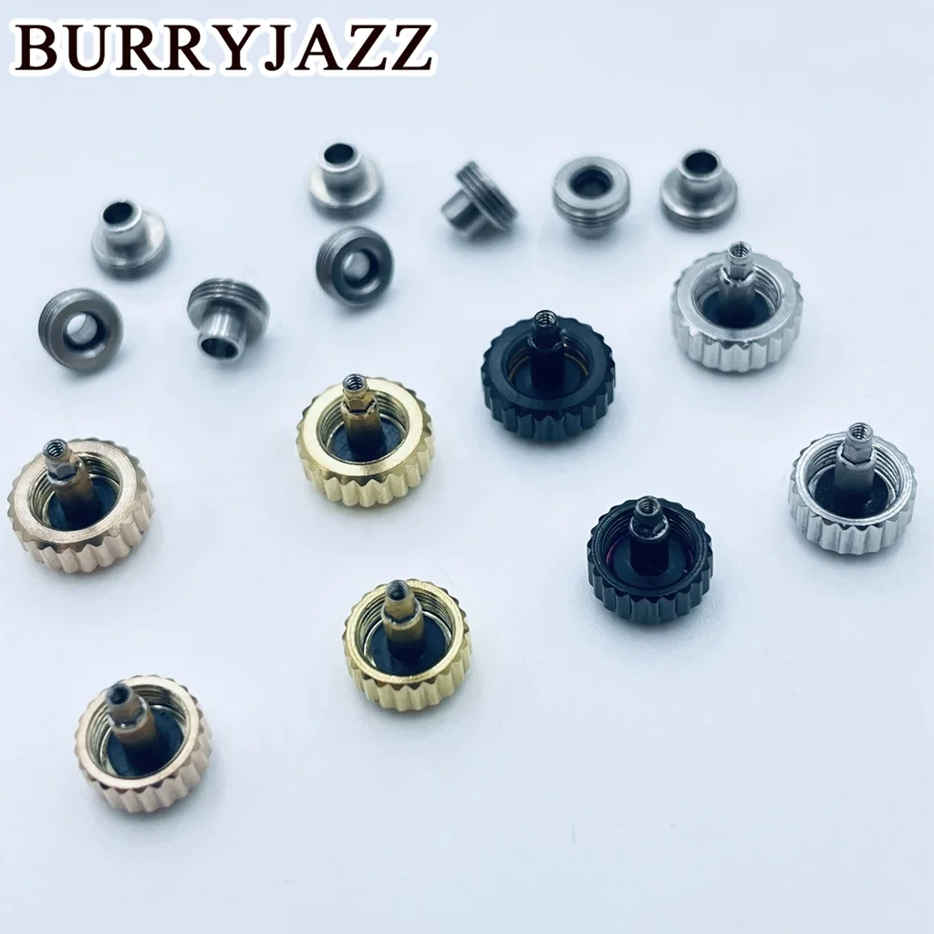 BURRYJAZZ Silver Black Rose Gold Watch Crowns Watch Parts Replacement S CrownStainless Steel For NH34 NH35 NH36 Movement