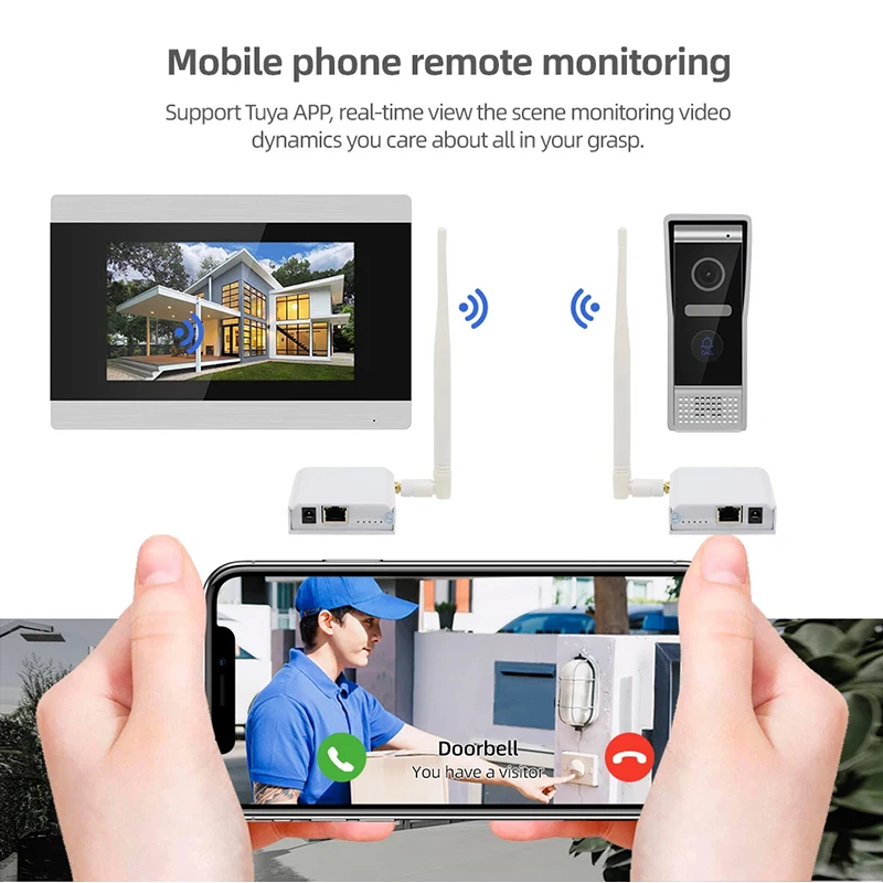 Jeatone Tuya 7 Inch Video Door Phone Intercom Doorbell Smart Home Outdoor Door Eye Camera With Wireless WIFI Box Kits Monitor